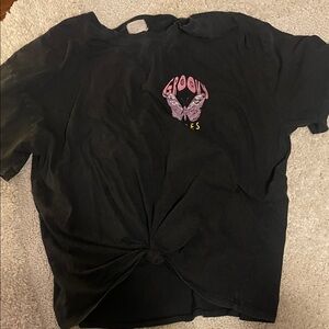 Black Graphic Tee with Pink Butterfly Graphic